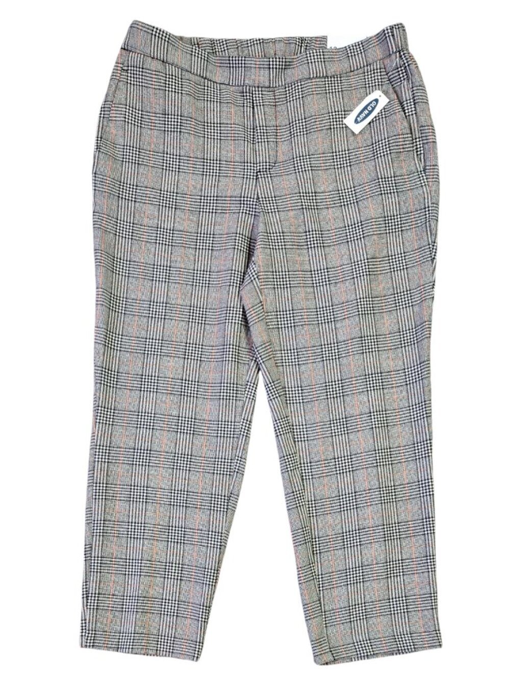 Old Navy NWT Black Pink Plaid Pull On Cropped Pants Comfy Preppy Stretch